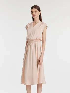 22 Momme Mulberry Silk Gathered Waist Women Midi Dress