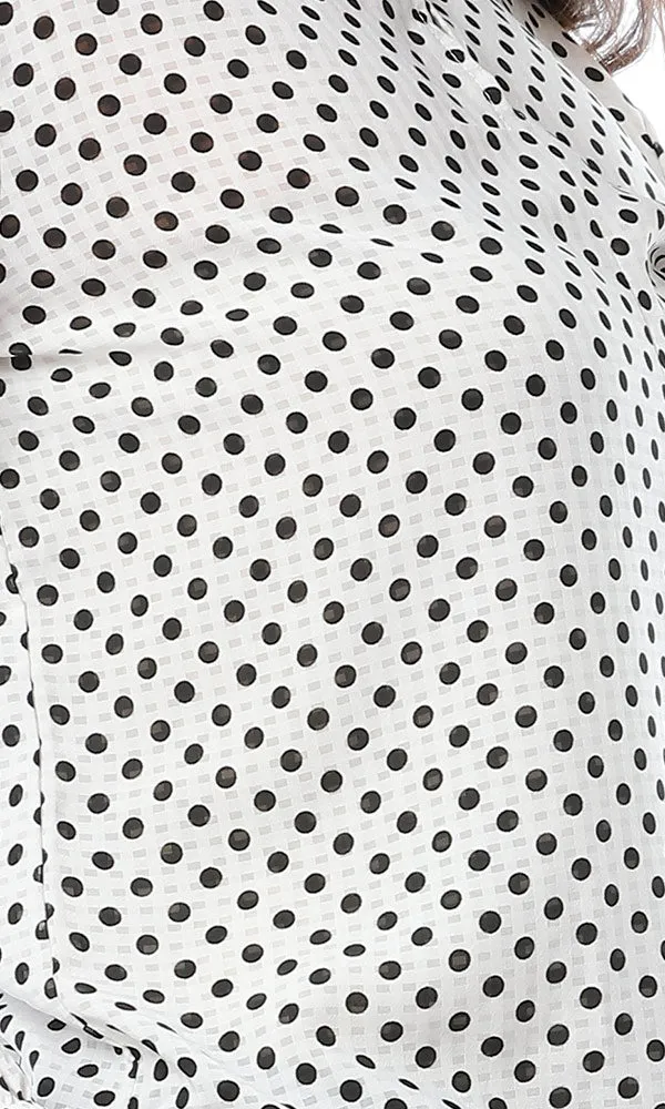 53569 Polka Dots Front Tie Elegant Blouse White