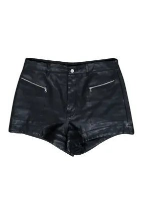 7 for All Mankind - Black Leather High Rise Shorts Sz 14