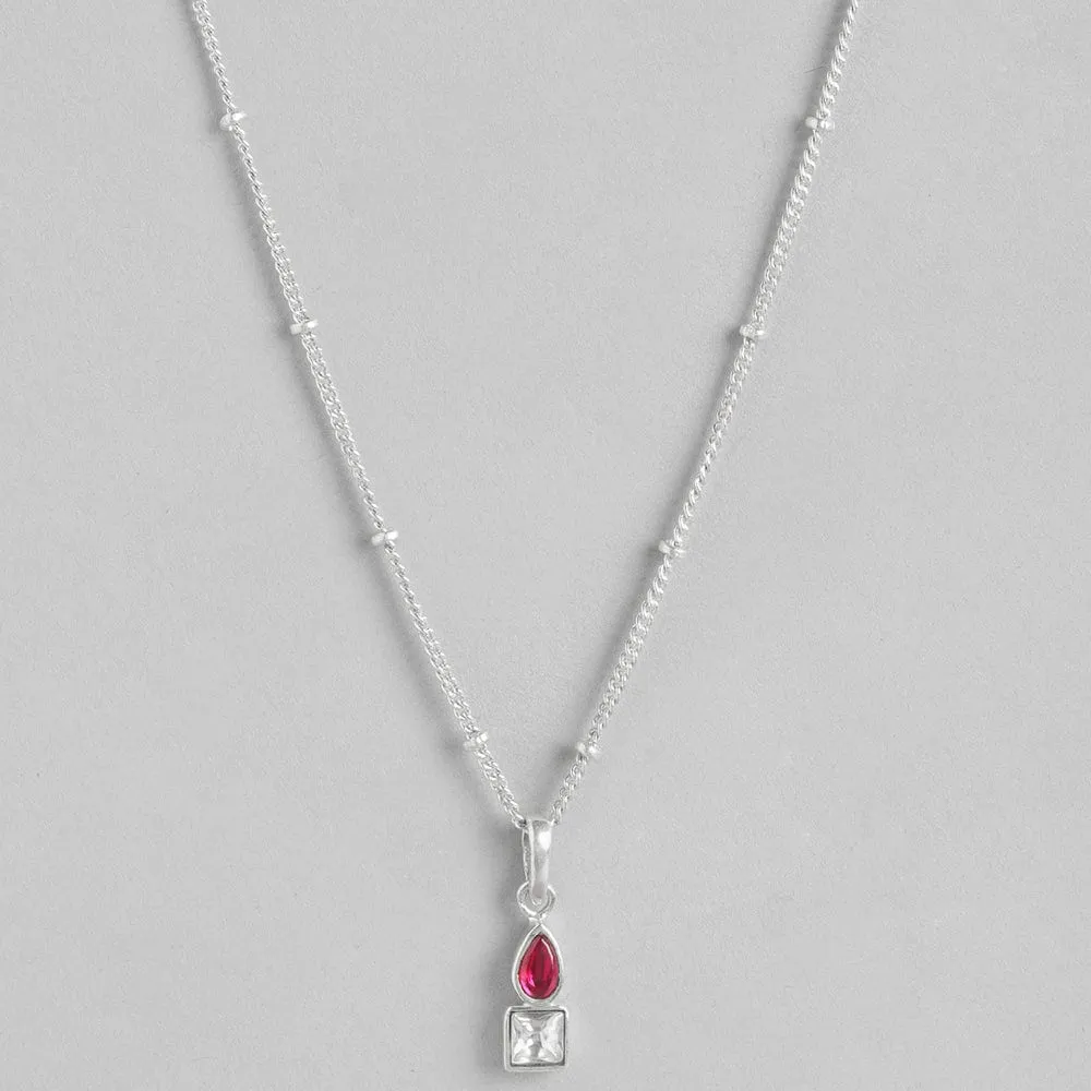 92.5 Silver Cubic red Drop Stud Necklace