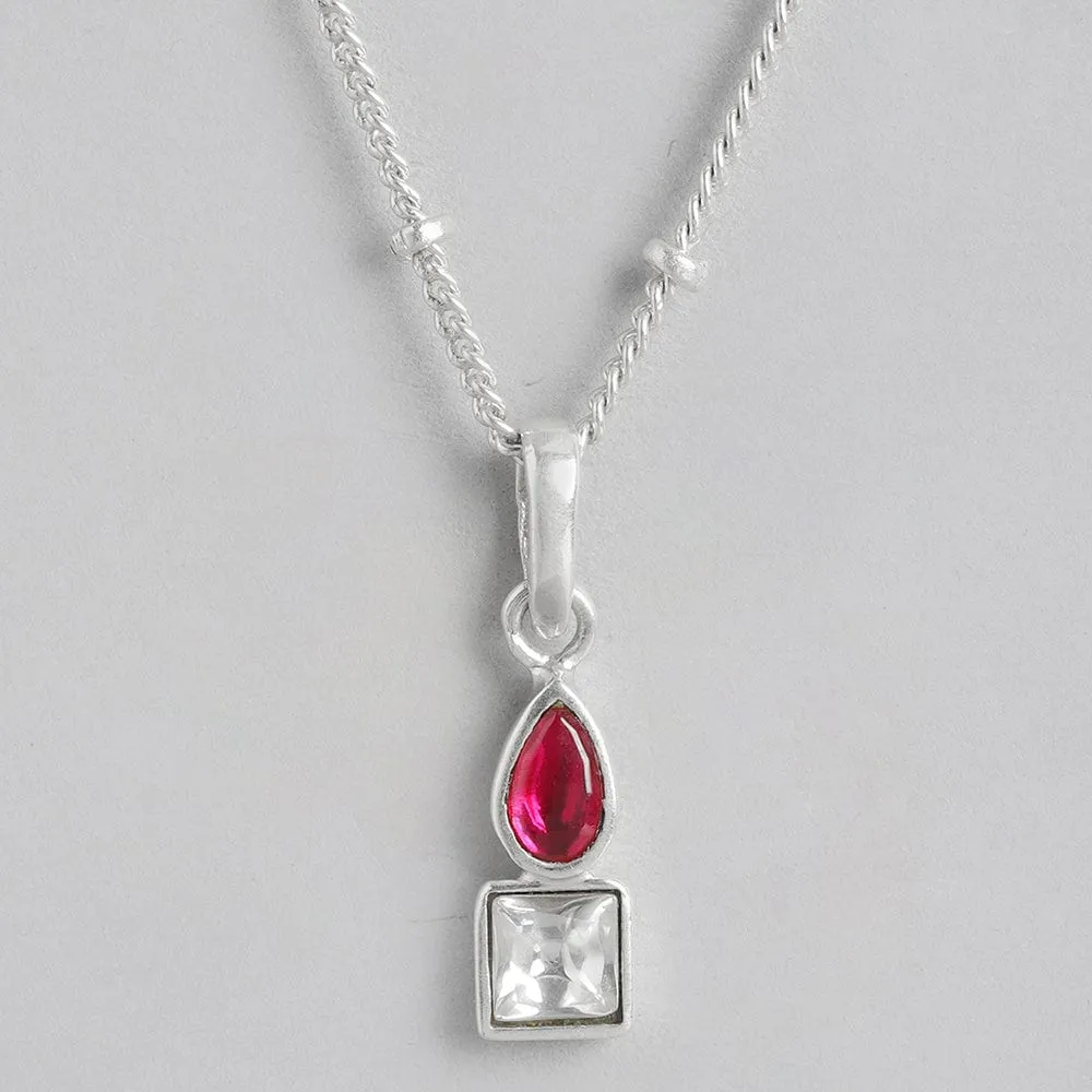 92.5 Silver Cubic red Drop Stud Necklace