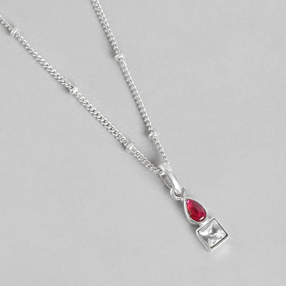 92.5 Silver Cubic red Drop Stud Necklace