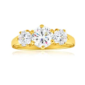 9ct Charming Yellow Gold Cubic Zirconia Trio Ring