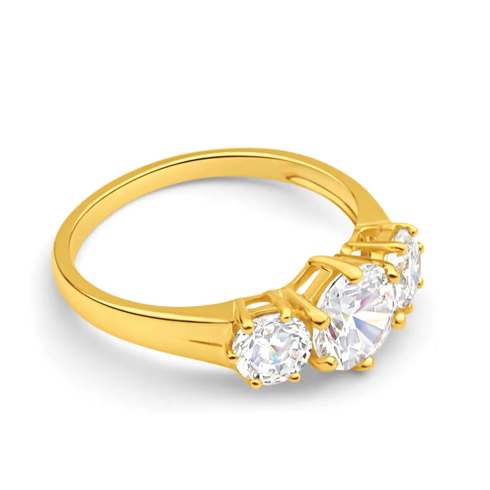 9ct Charming Yellow Gold Cubic Zirconia Trio Ring