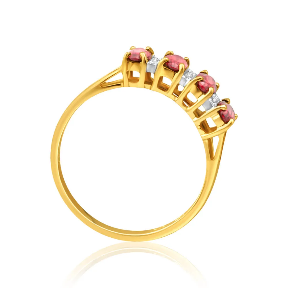 9ct Charming Yellow Gold Diamond   Garnet Ring