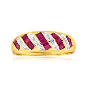 9ct Charming Yellow Gold Diamond   Natural Ruby Ring