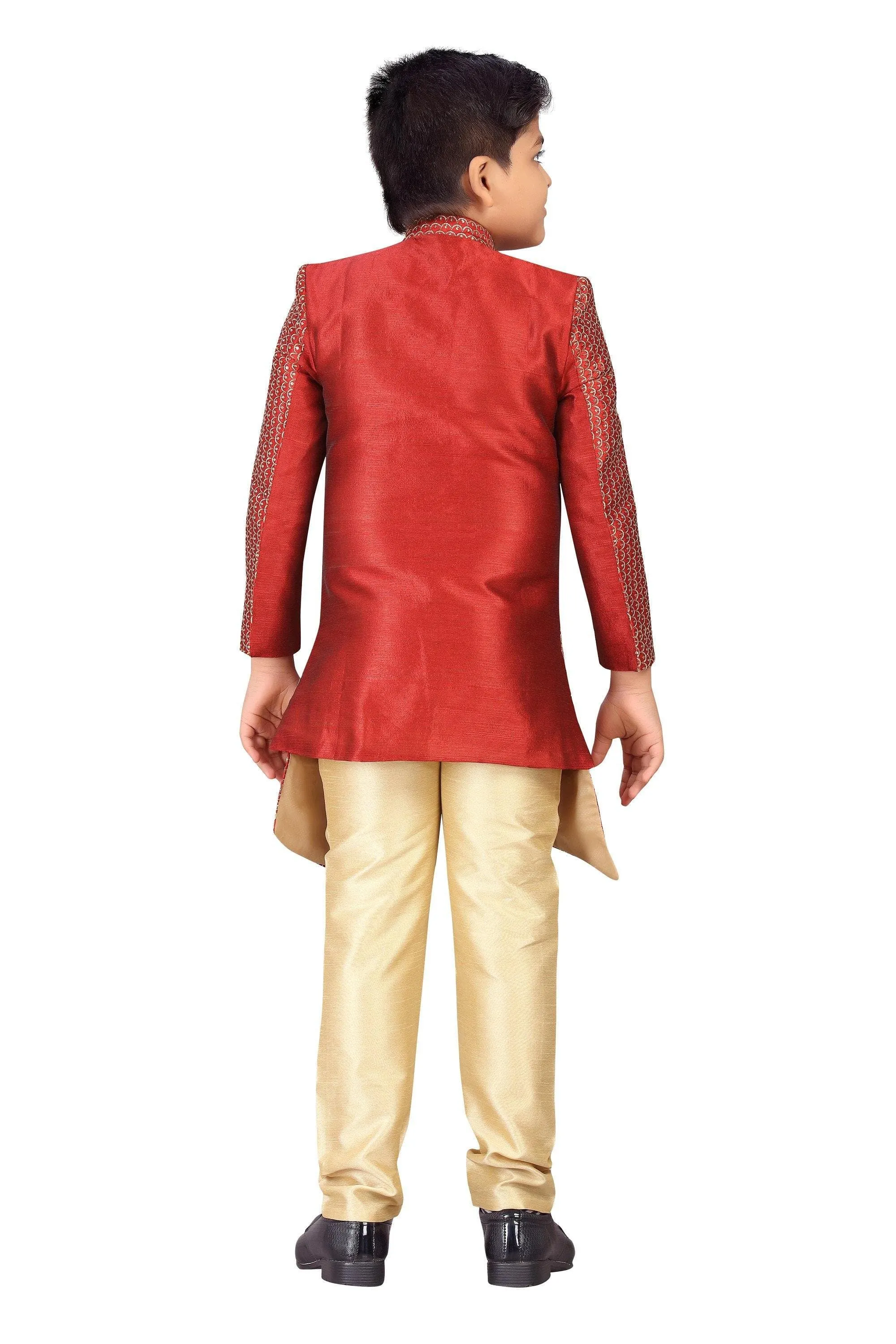 Ahhaaaa Ethnic Cotton Silk Sherwani and Pyjama for boys