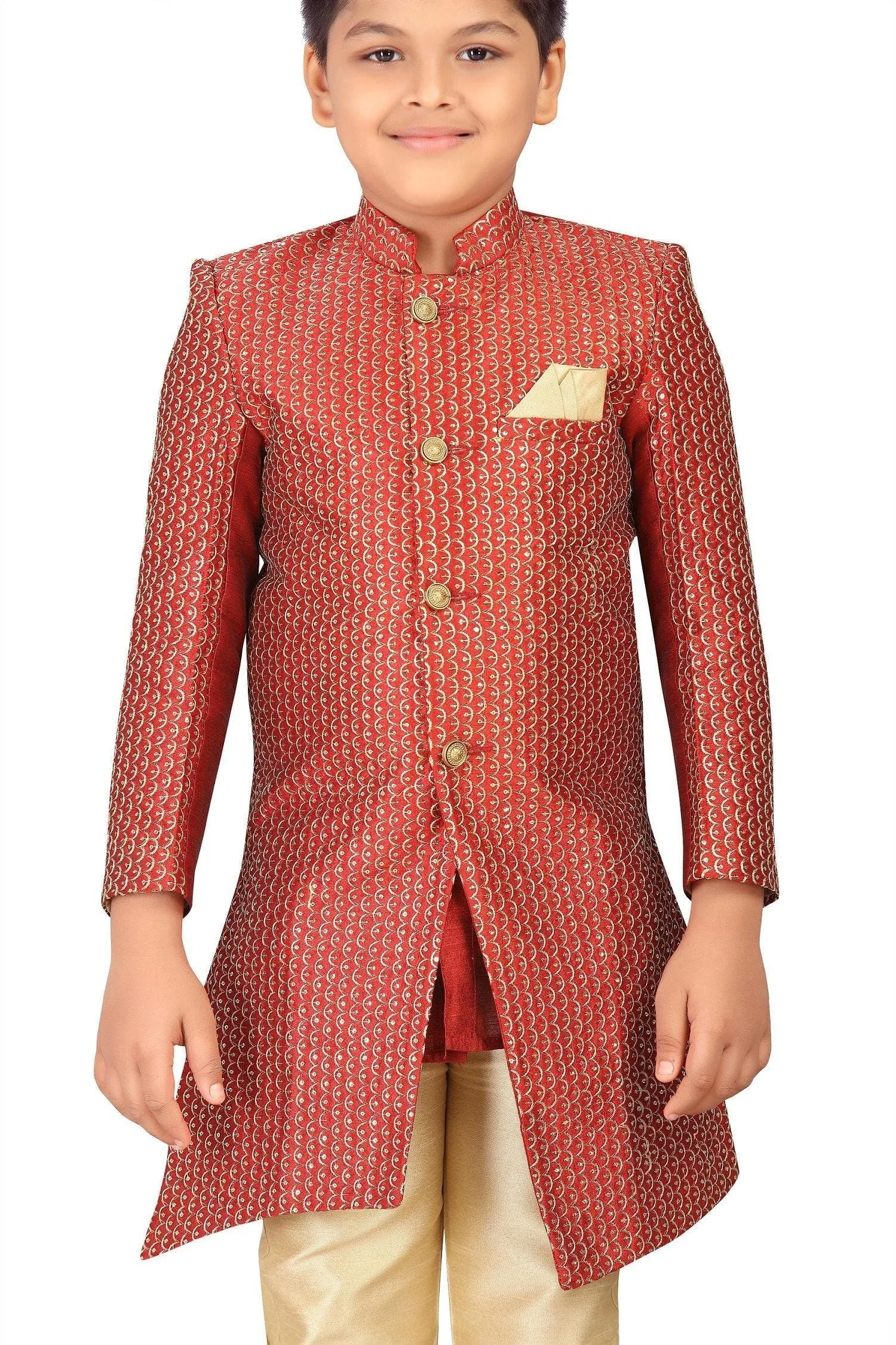 Ahhaaaa Ethnic Cotton Silk Sherwani and Pyjama for boys