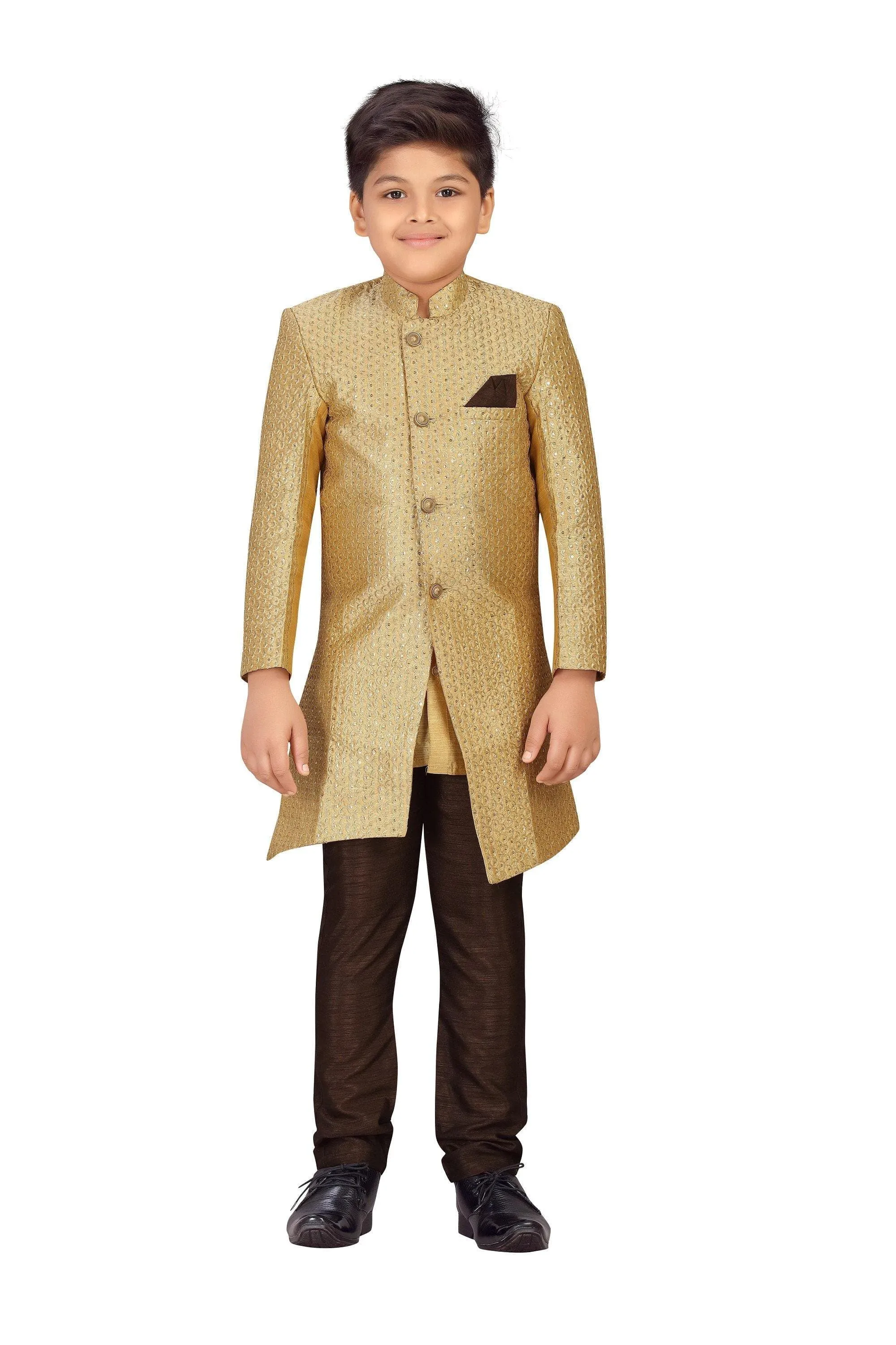 Ahhaaaa Ethnic Cotton Silk Sherwani and Pyjama for boys