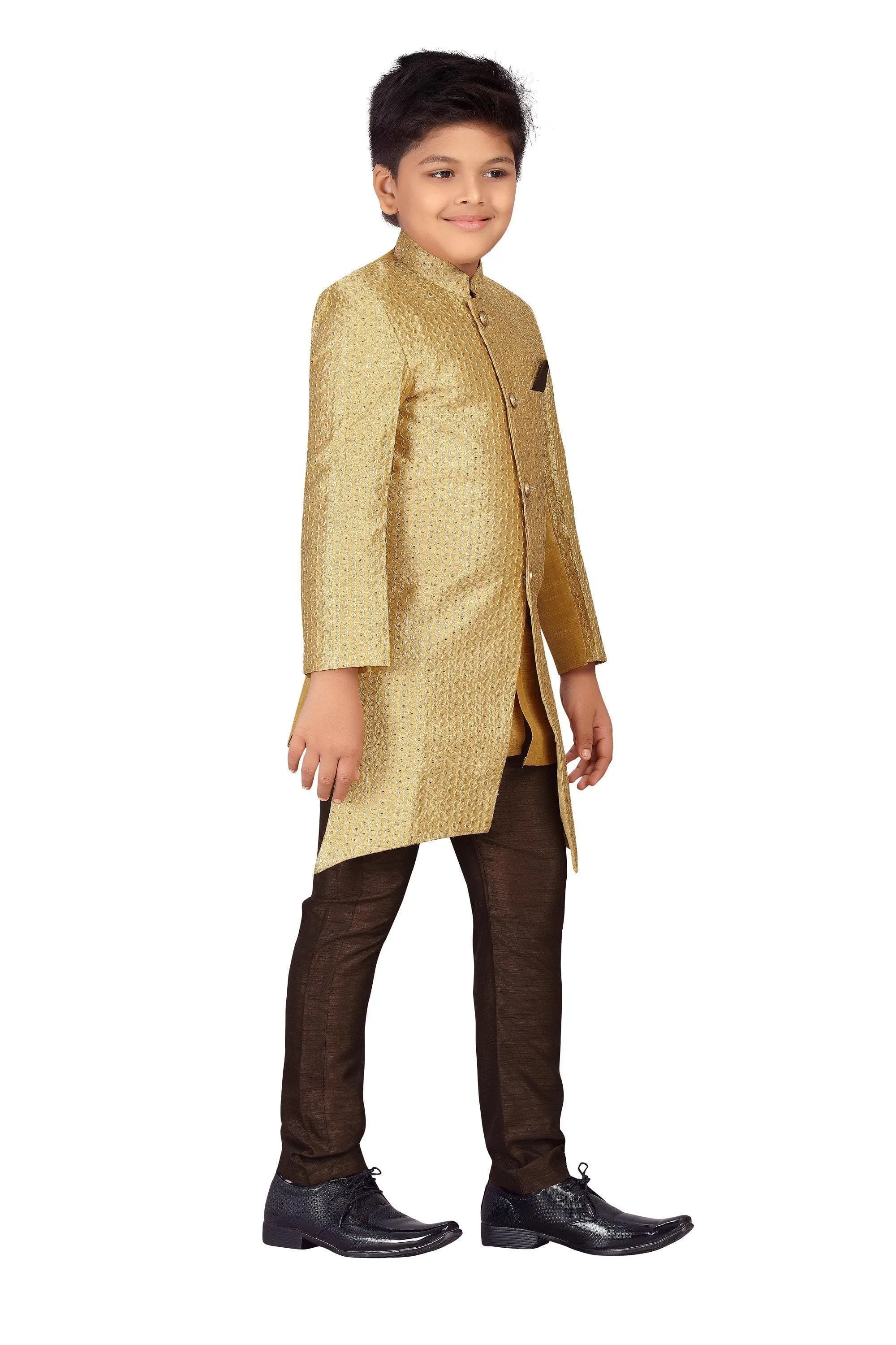 Ahhaaaa Ethnic Cotton Silk Sherwani and Pyjama for boys