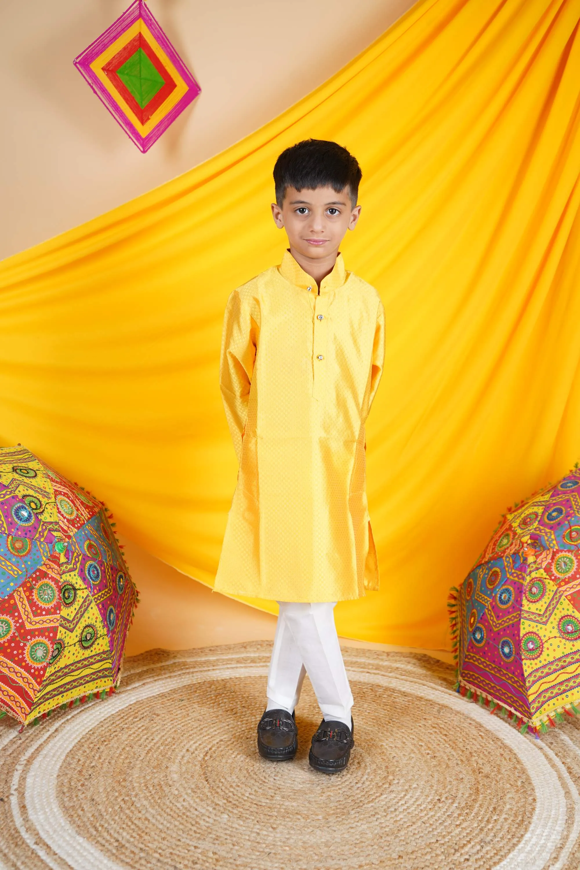 Ahhaaaa Kids Ethnic Cotton Silk Blend Boys Kurta Pyjama Set