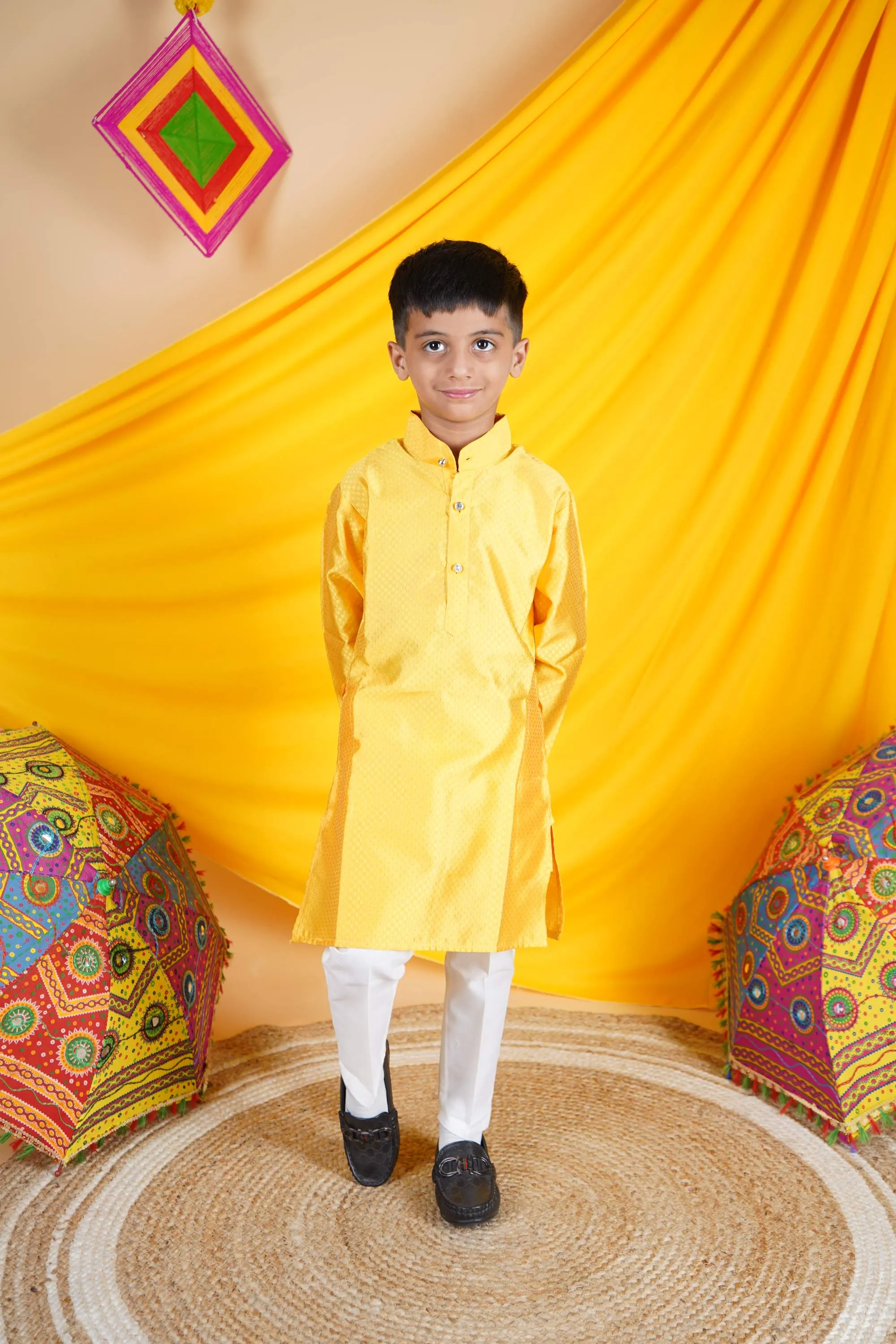 Ahhaaaa Kids Ethnic Cotton Silk Blend Boys Kurta Pyjama Set