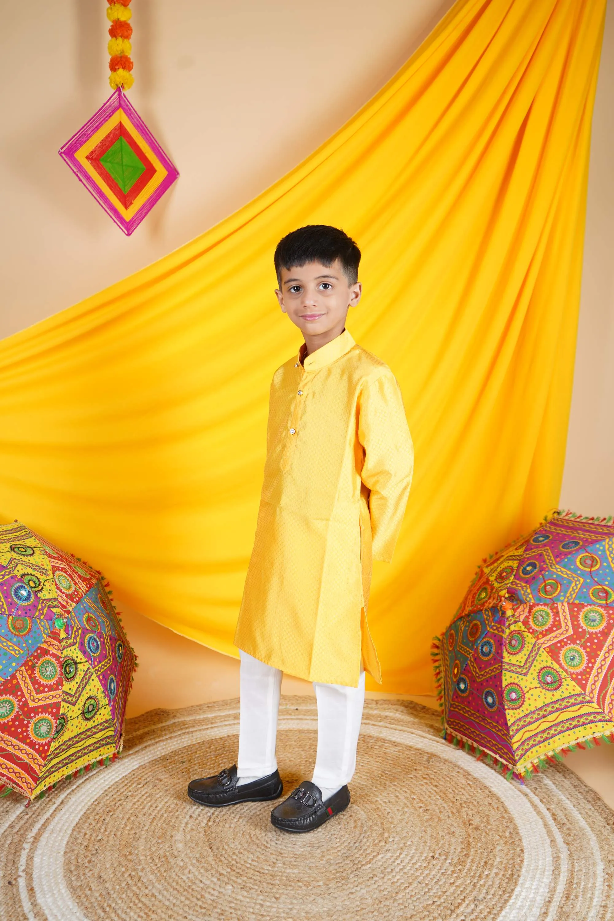 Ahhaaaa Kids Ethnic Cotton Silk Blend Boys Kurta Pyjama Set