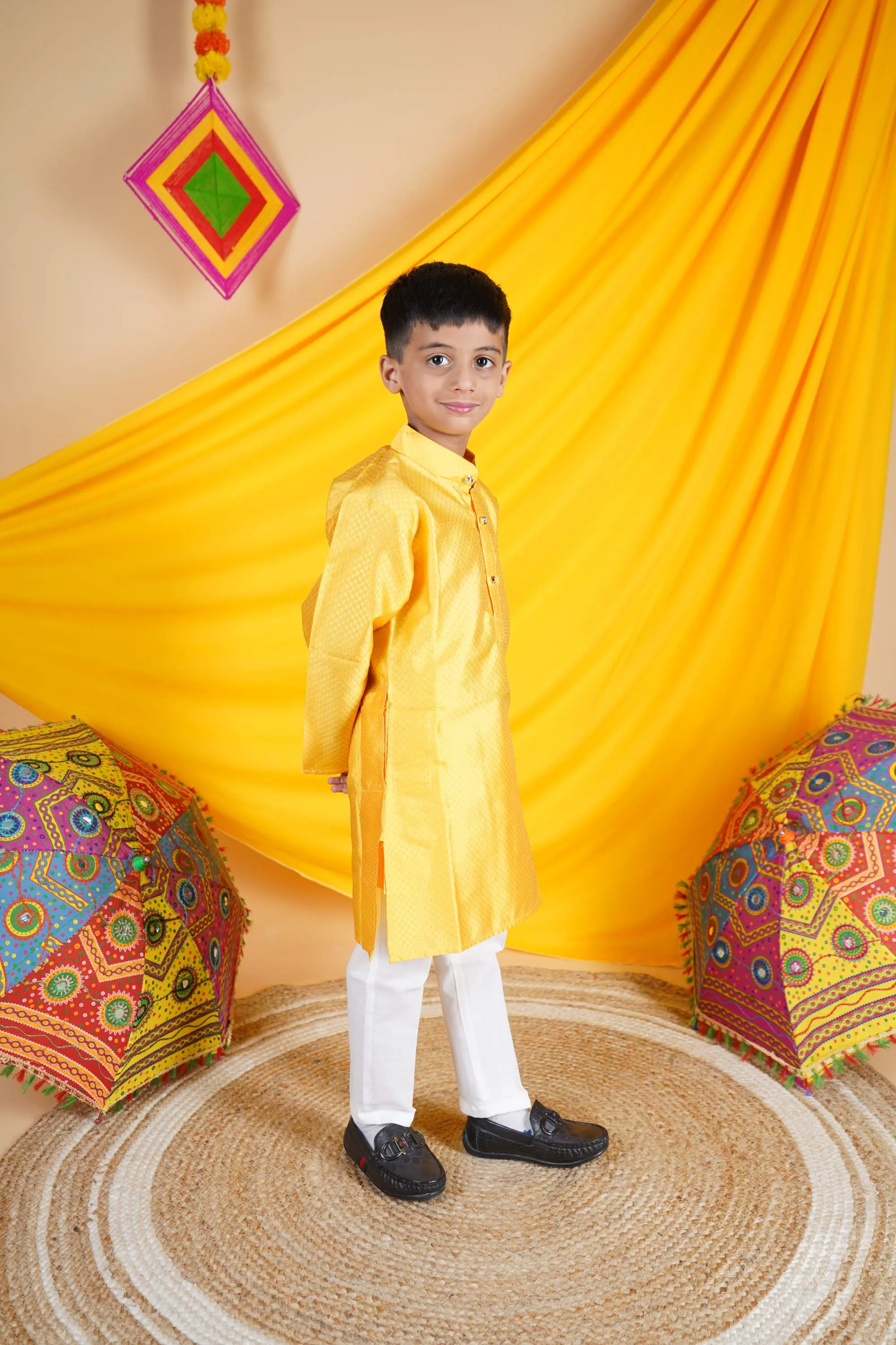 Ahhaaaa Kids Ethnic Cotton Silk Blend Boys Kurta Pyjama Set