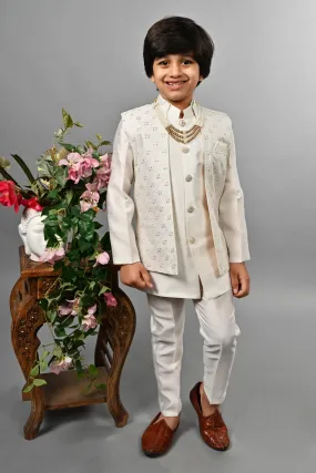 Ahhaaaa Kids Ethnic Silk Blend Indo-Western Sherwani Set For Boys