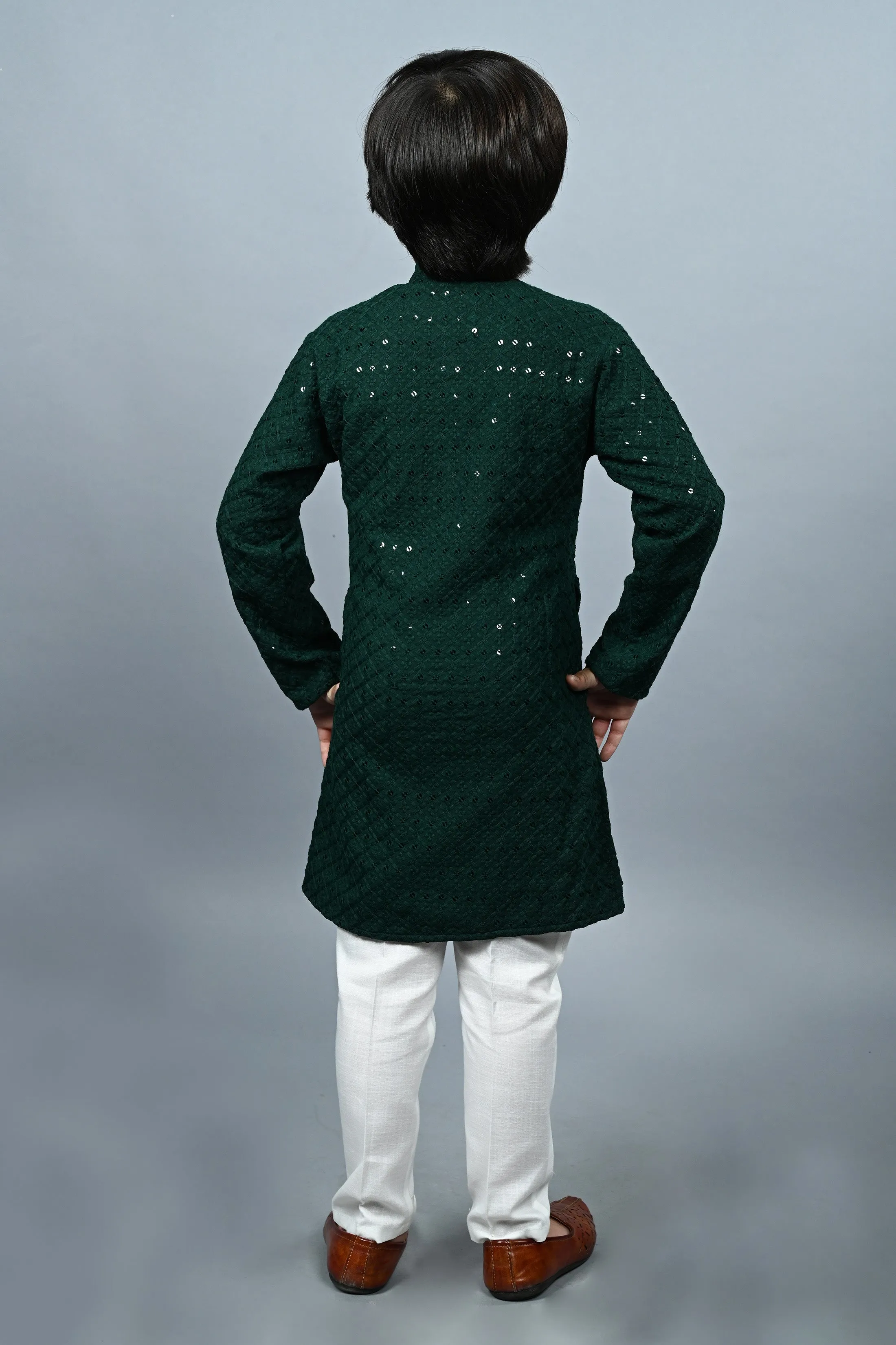 Ahhaaaa Kid's Full Sequin Embroidery Mirror Work Kurta with Pajama for Boys