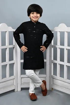 Ahhaaaa Kid's Full Sequin Embroidery Mirror Work Kurta with Pajama for Boys