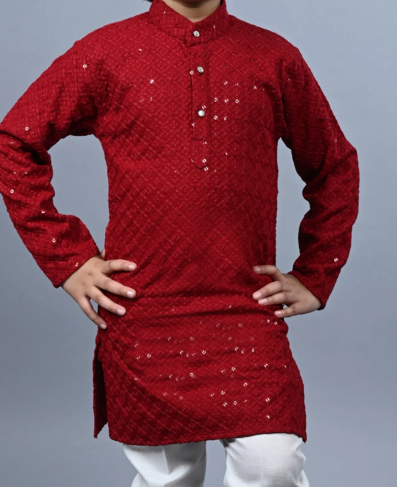 Ahhaaaa Kid's Full Sequin Embroidery Mirror Work Kurta with Pajama for Boys