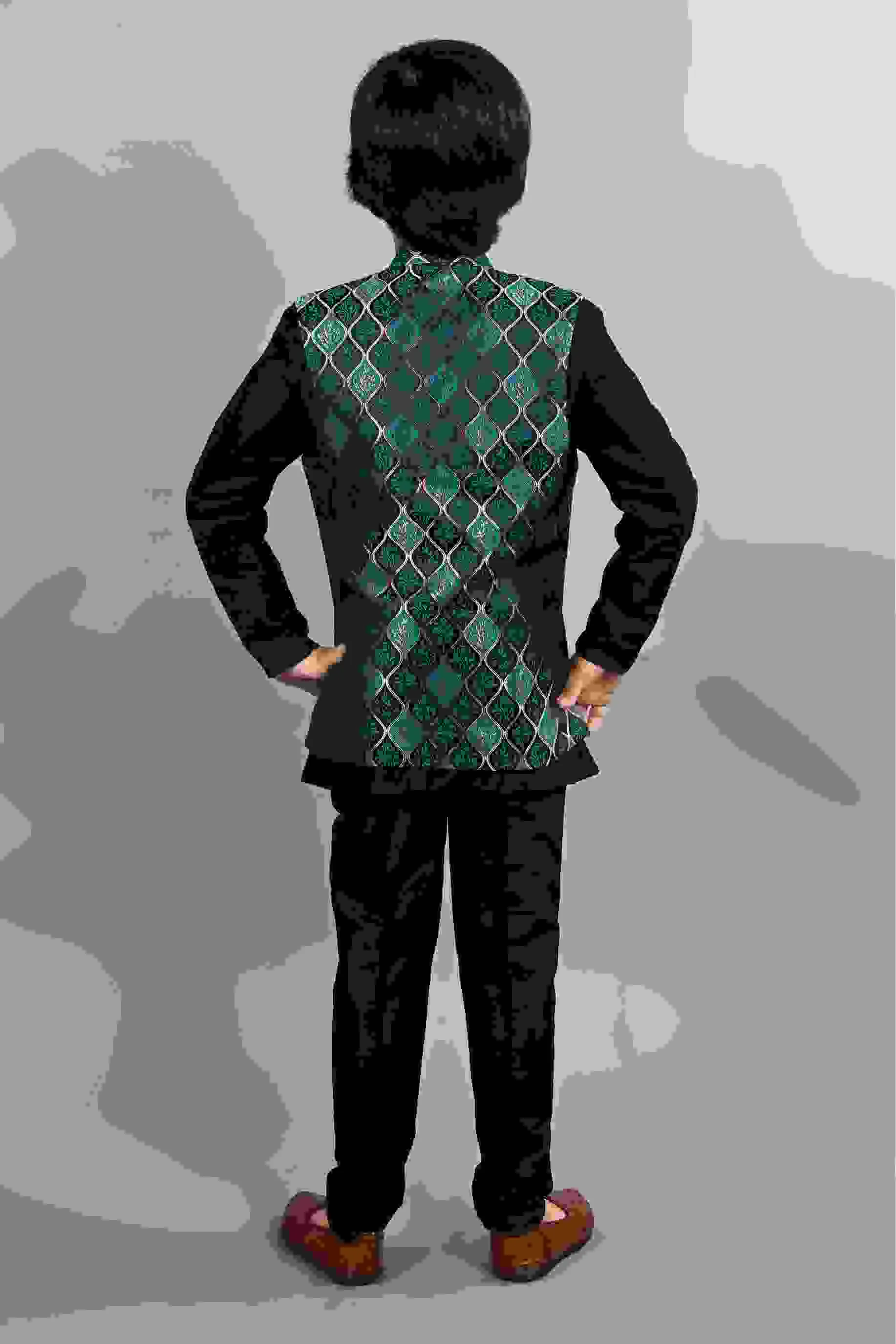 Ahhaaaa Kids Silk Blend Waistcoat, Kurta Pyjama 3 Piece Sherwani Set For Boys