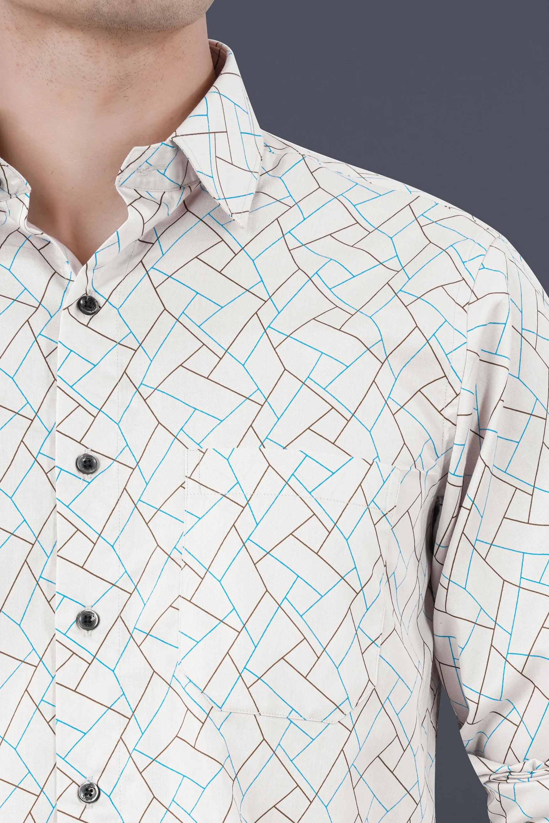 Alhambra Beige Multicolour Abstract Lines Printed Subtle Sheen Super Soft Premium Cotton Shirt