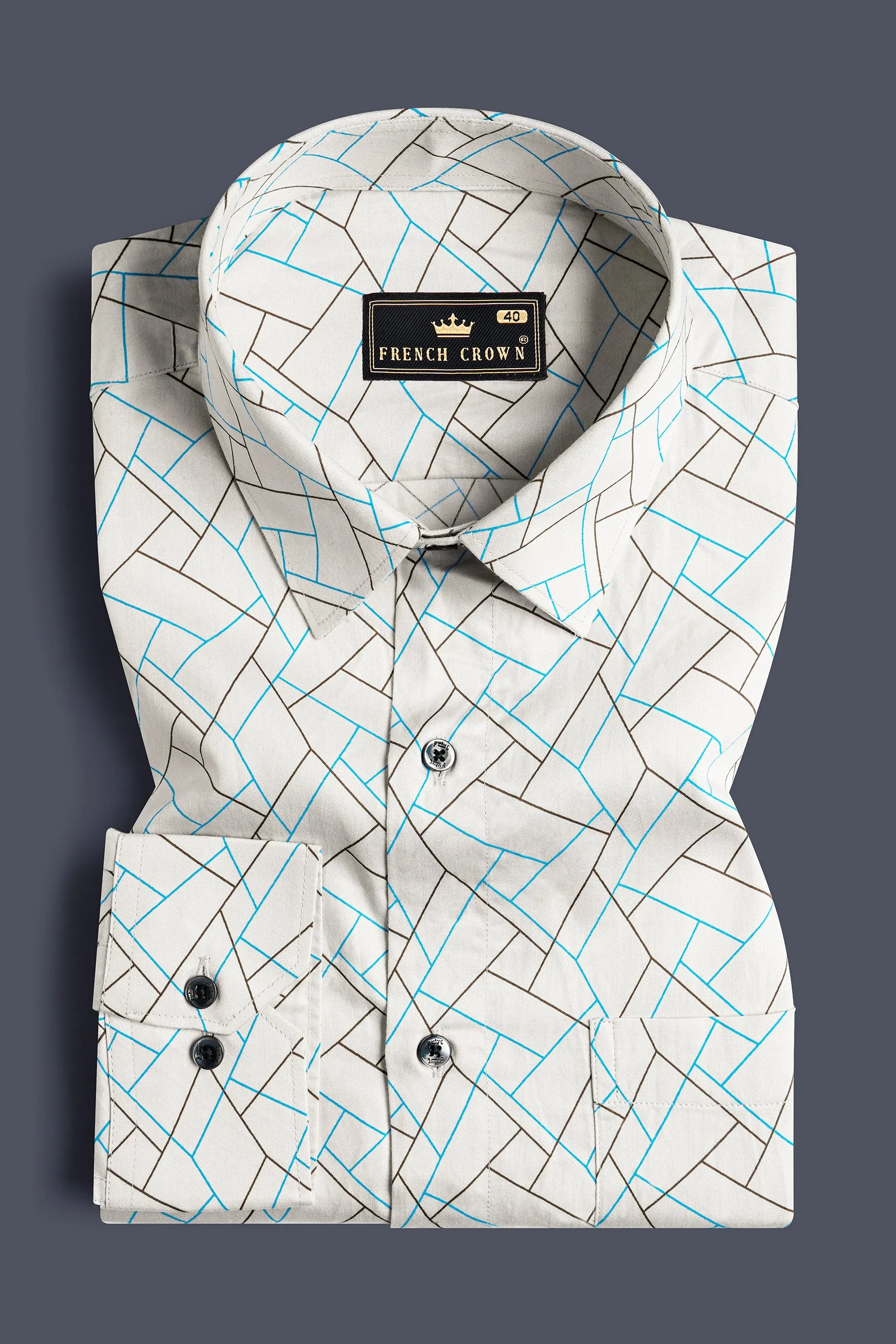 Alhambra Beige Multicolour Abstract Lines Printed Subtle Sheen Super Soft Premium Cotton Shirt