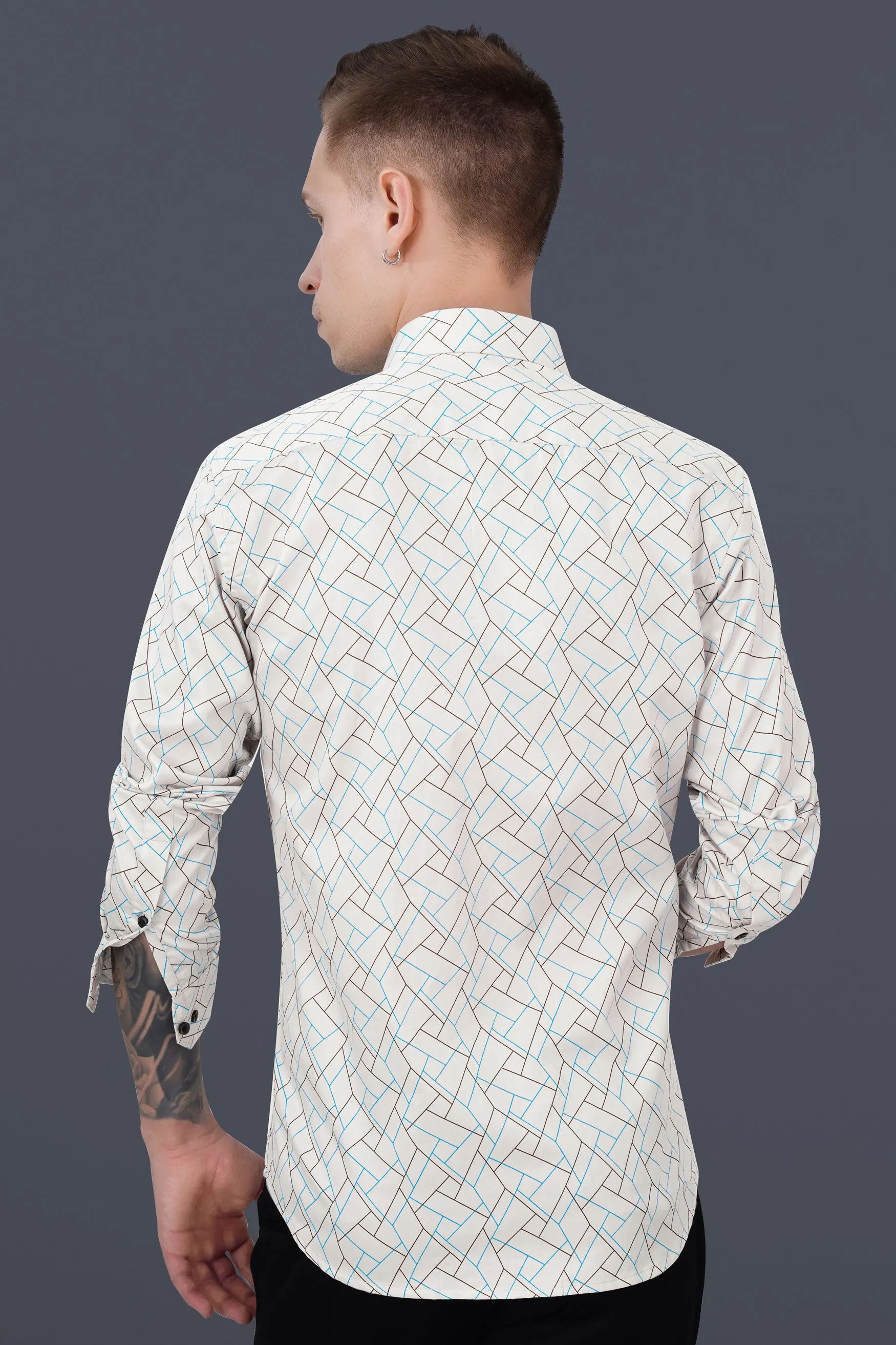 Alhambra Beige Multicolour Abstract Lines Printed Subtle Sheen Super Soft Premium Cotton Shirt