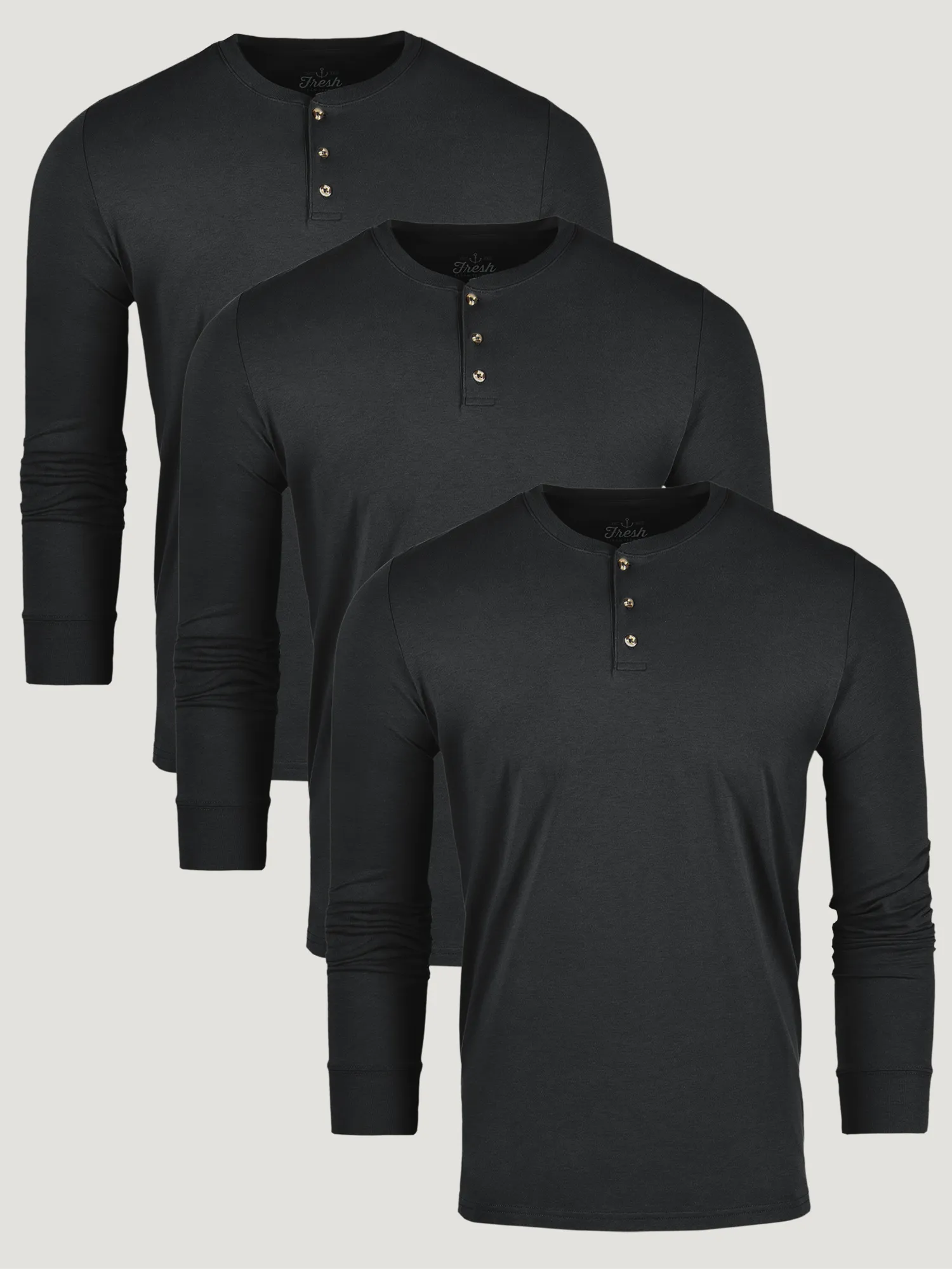 All Black Long Sleeve Henley 3-Pack