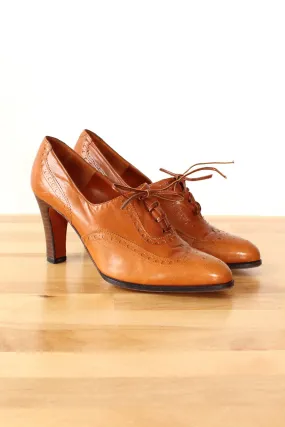 Amber Leather Pointy Wingtip Heels 7.5