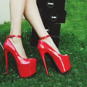 Ankle Strap Red Patent High Heel Platform Shoes