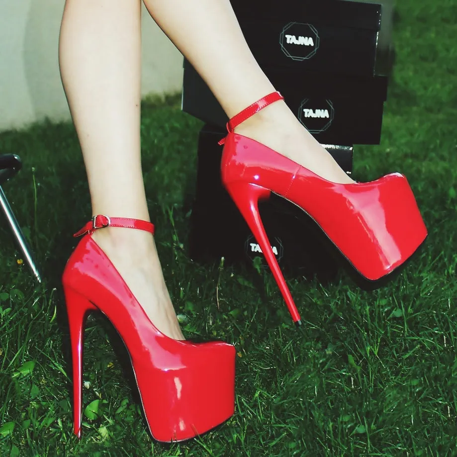 Ankle Strap Red Patent High Heel Platform Shoes