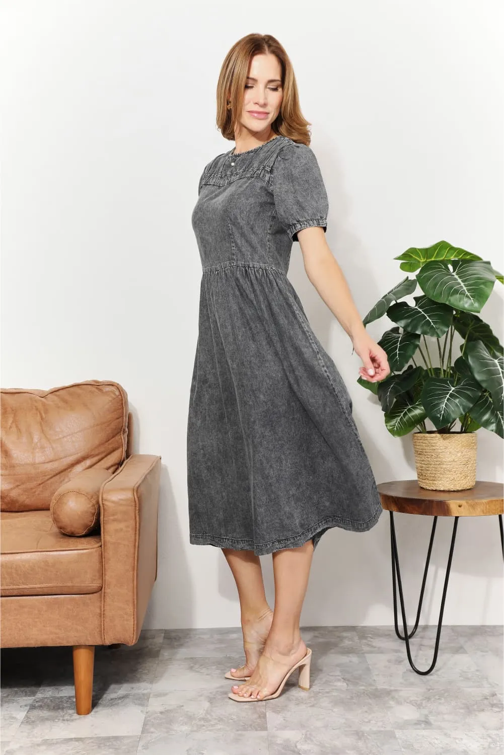 Anna Washed Chambray Midi Dress