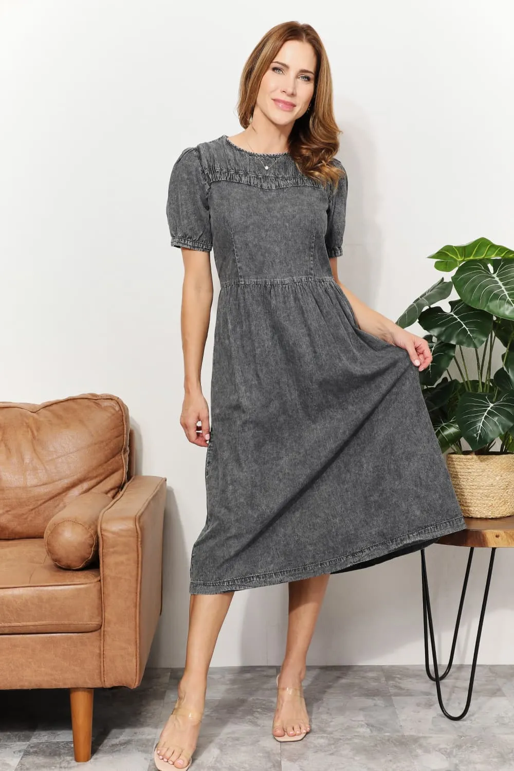 Anna Washed Chambray Midi Dress