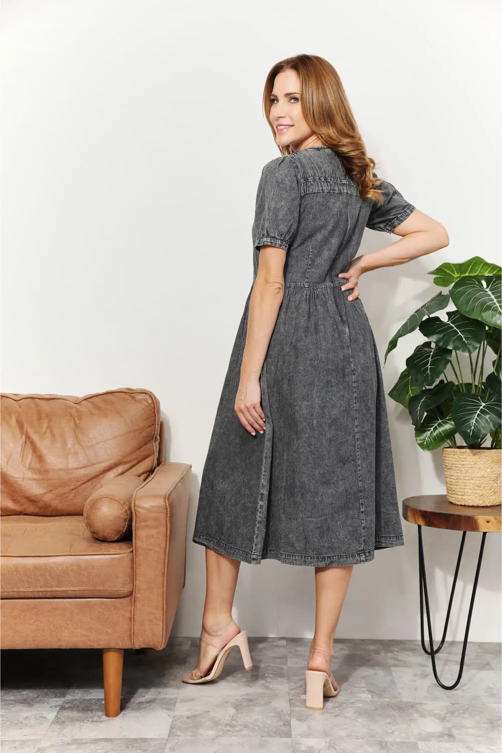 Anna Washed Chambray Midi Dress