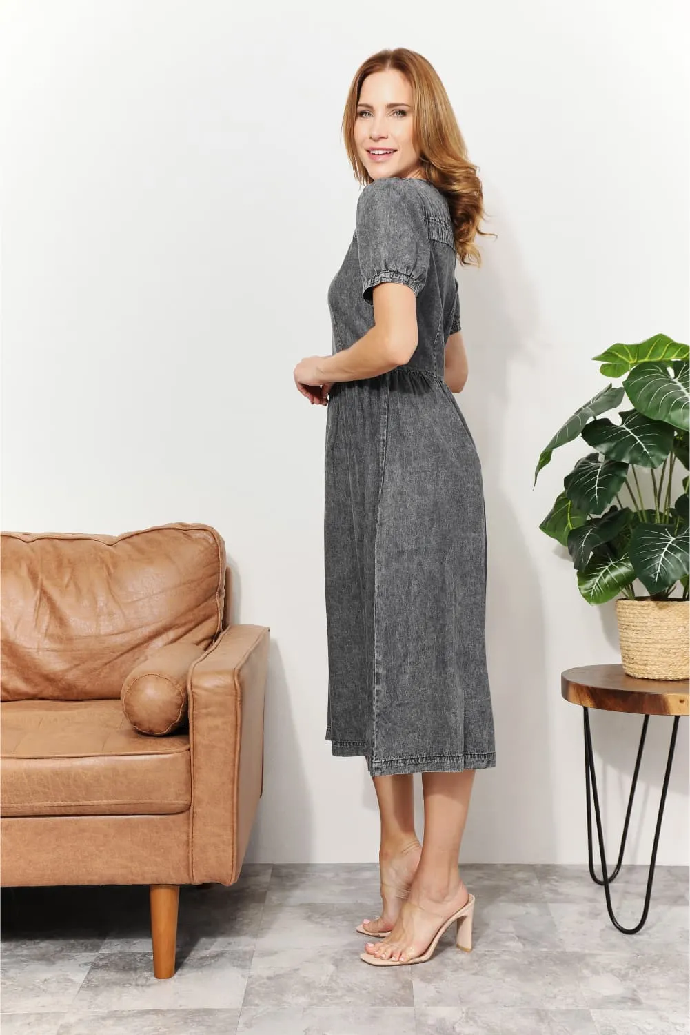 Anna Washed Chambray Midi Dress