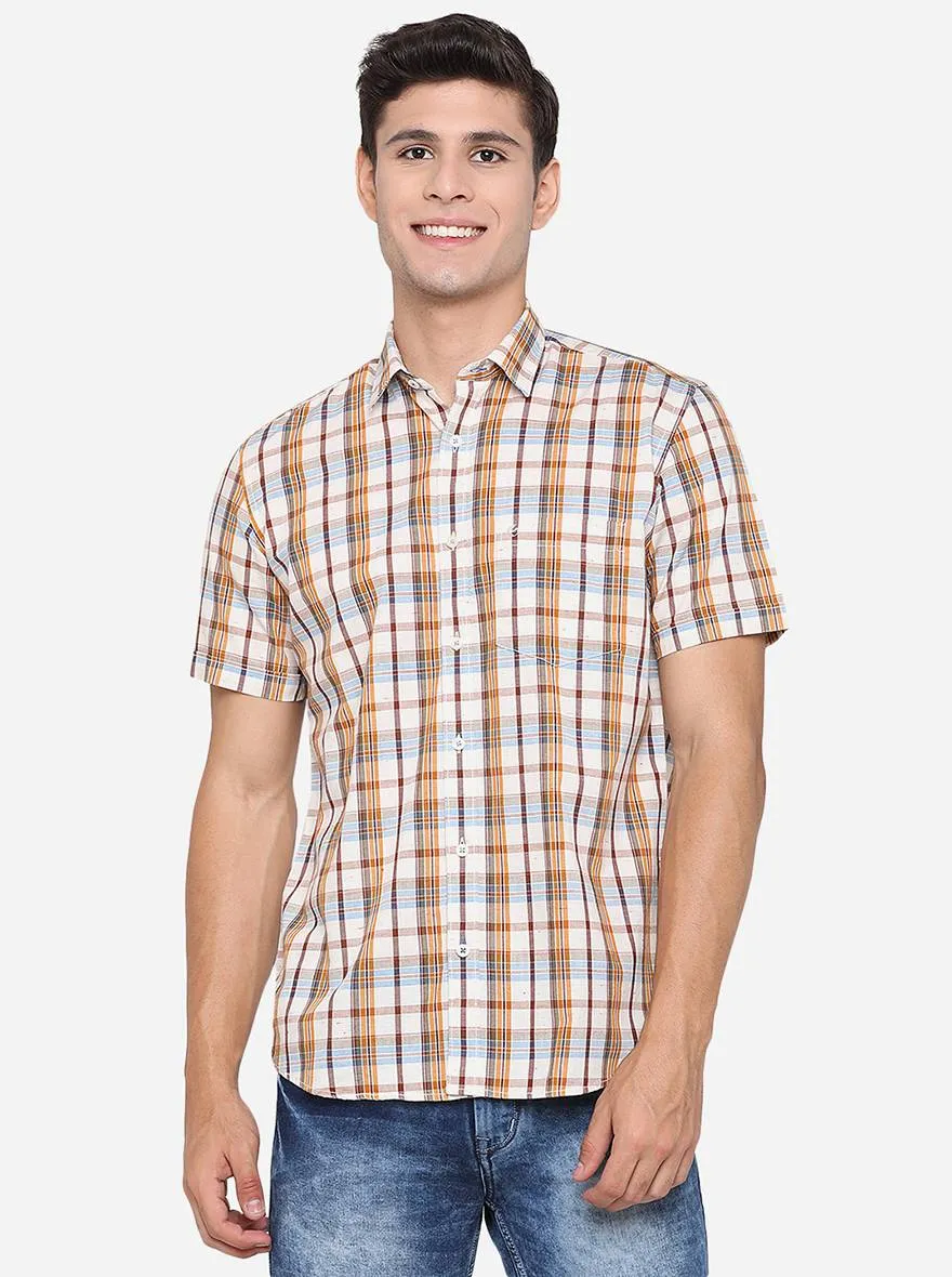 Antique White Checked Slim Fit Casual Shirt | Greenfibre