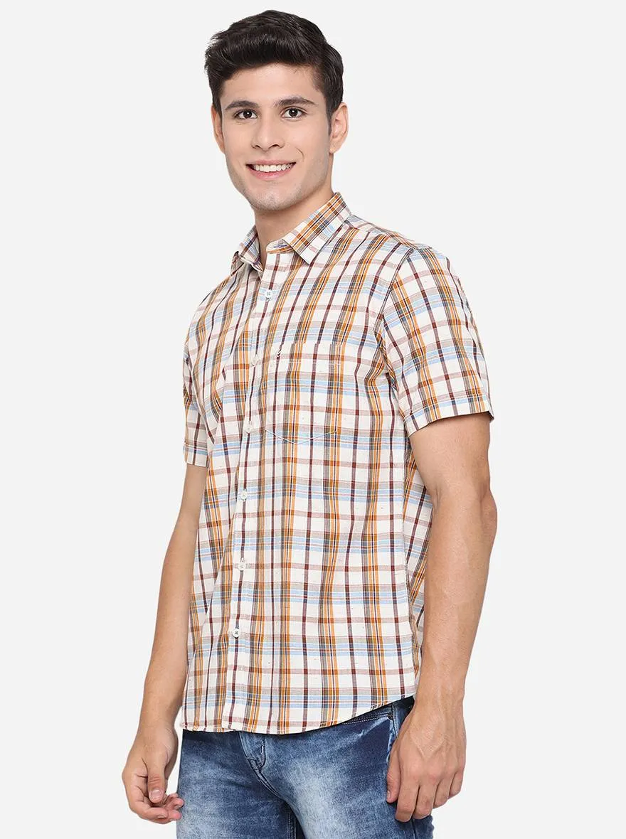 Antique White Checked Slim Fit Casual Shirt | Greenfibre