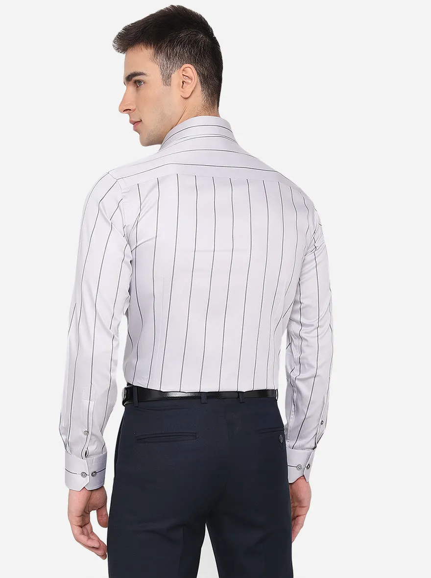 Ash Grey & Blue Striped Regular Fit Formal Shirt | JadeBlue