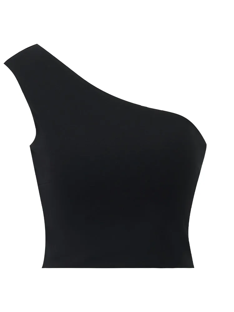 Asymmetrical One-Shoulder Top With Detachable Bra Pads