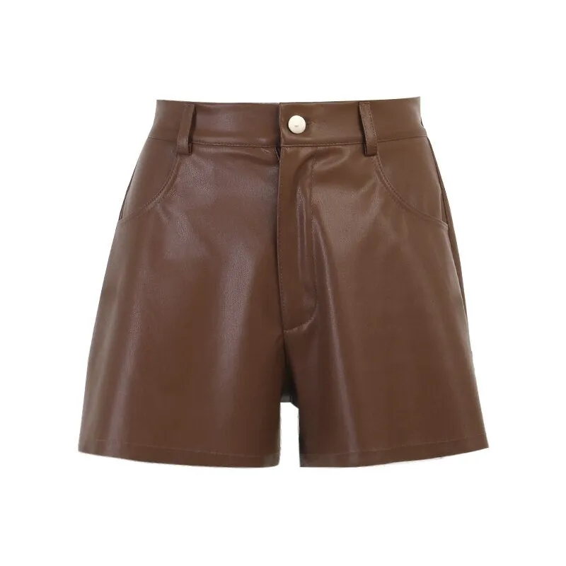 Autumn Casual Sexy Streetwear Female Synthetic Synthetic Leather Shorts Outfit