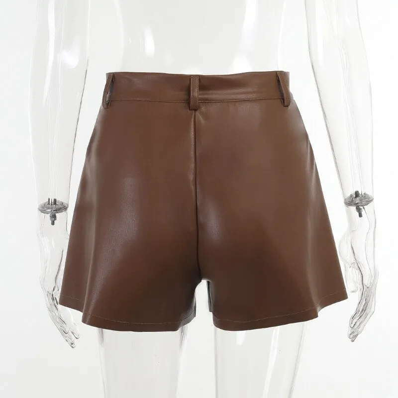 Autumn Casual Sexy Streetwear Female Synthetic Synthetic Leather Shorts Outfit