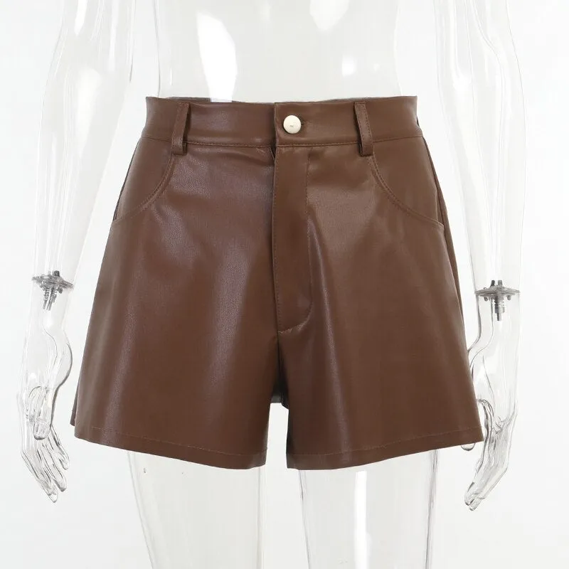 Autumn Casual Sexy Streetwear Female Synthetic Synthetic Leather Shorts Outfit