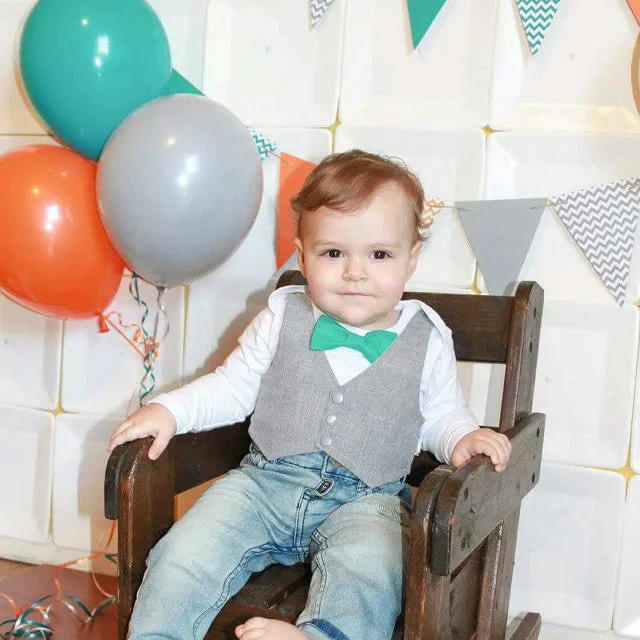 Baby Boy Clothes Light Grey Vest Suspender Bow Tie Set