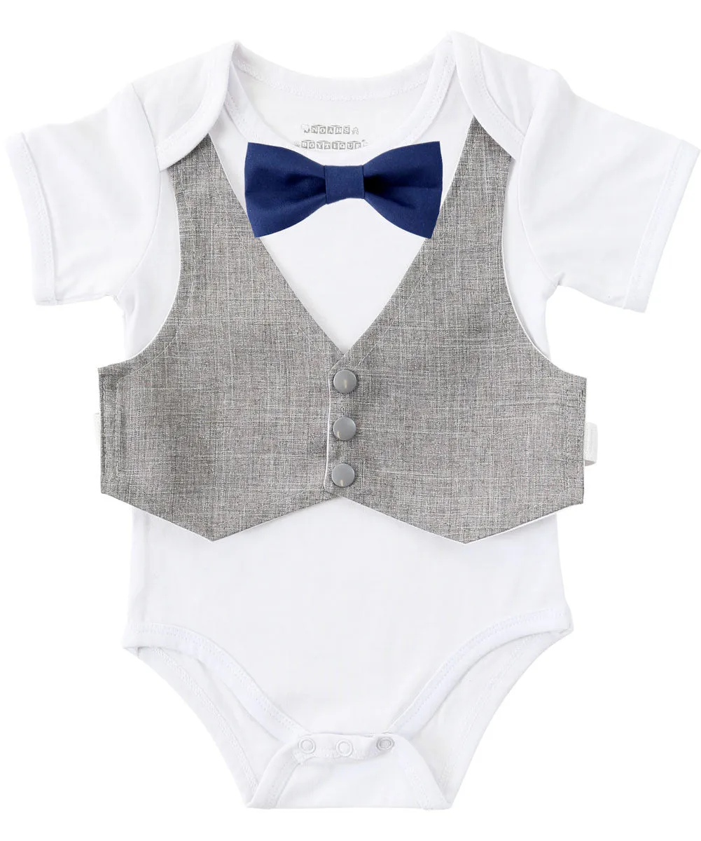 Baby Boy Clothes Light Grey Vest Suspender Navy Bow Tie Set First Birthday