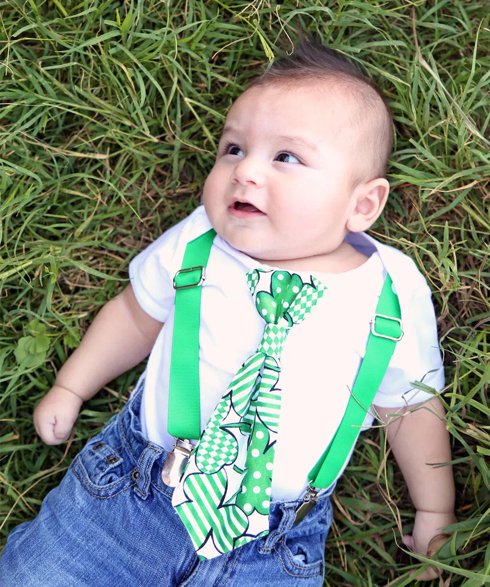 Baby Boy St. Patrick's Day Outfit with Shamrock Tie and Suspenders