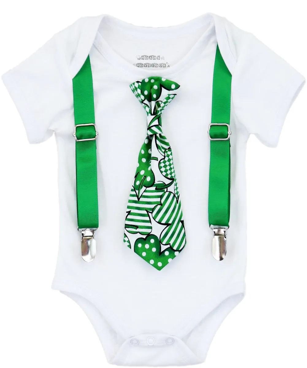 Baby Boy St. Patrick's Day Outfit with Shamrock Tie and Suspenders