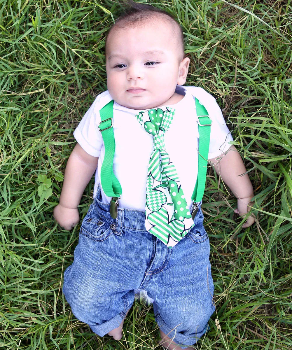 Baby Boy St. Patrick's Day Outfit with Shamrock Tie and Suspenders