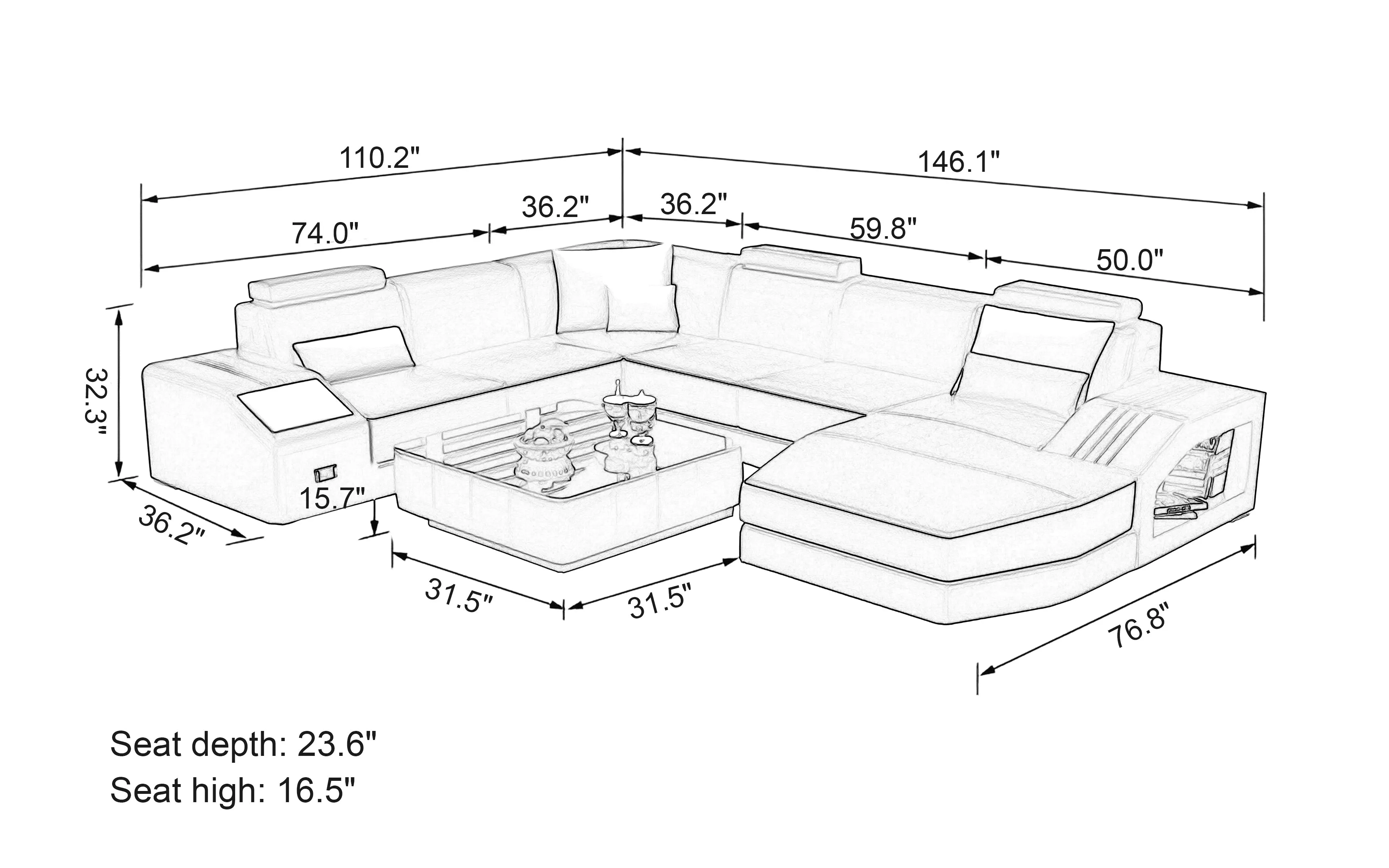 Baiae Modern U-Shape Leather Sectional