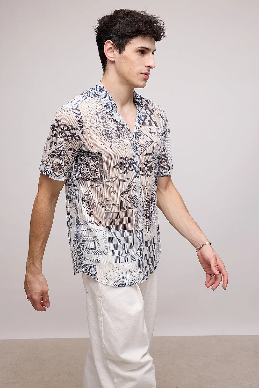 Ball Pen Effect Mesh Shirt