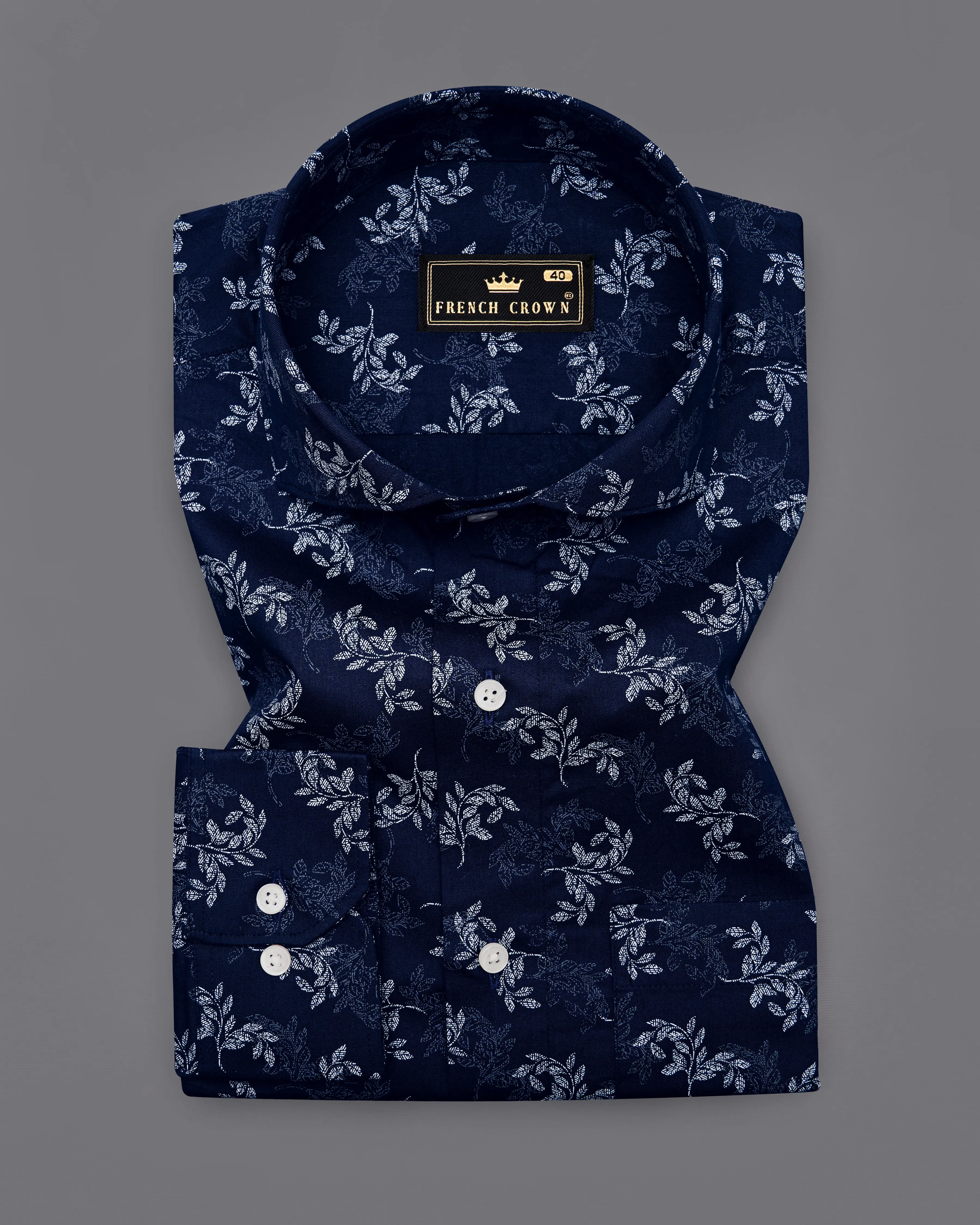 Baltic Navy Blue With Ditsy Printed Super Soft Premium Cotton Shirt