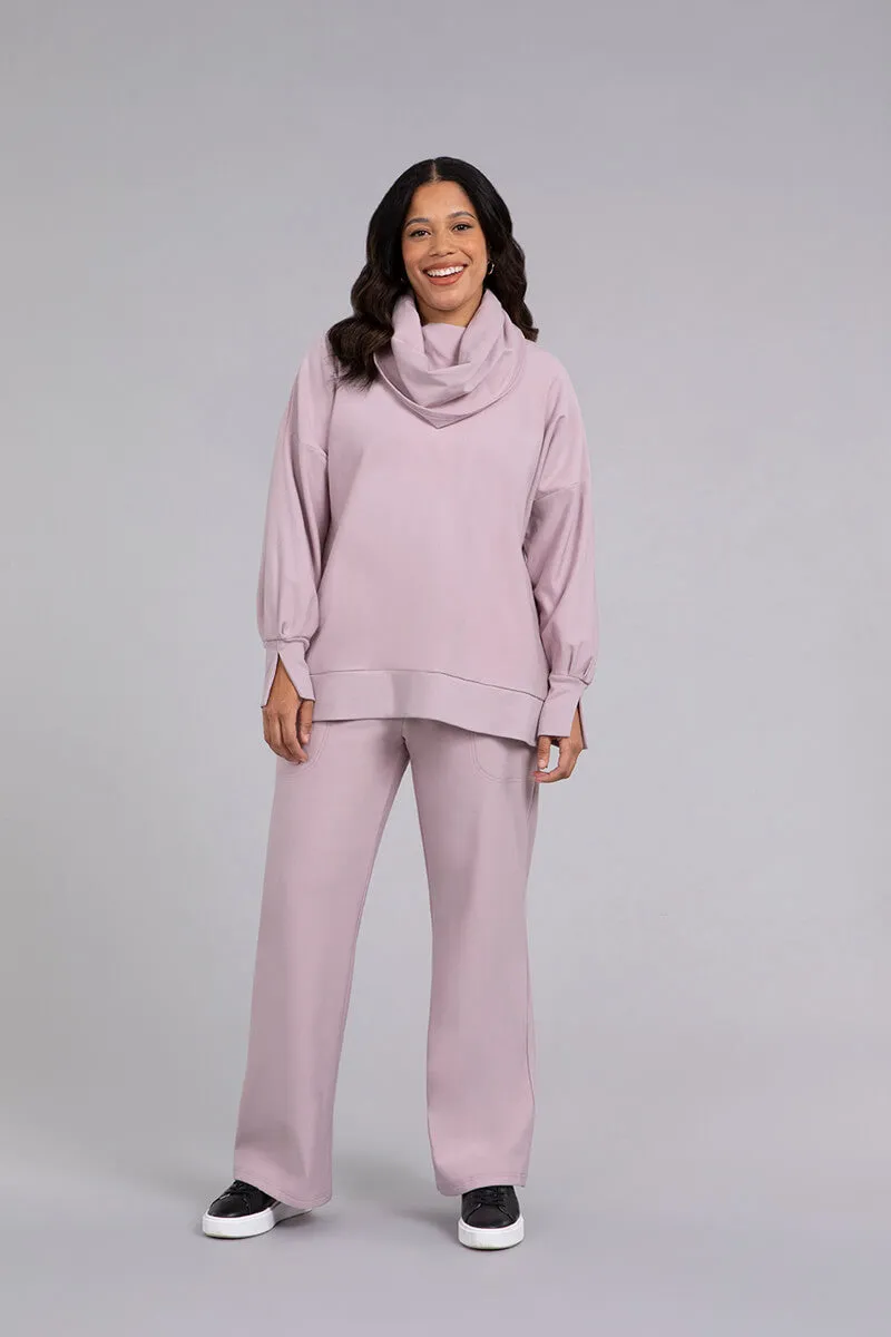 Bamboo Fleece Cowl Neck Pleat Sleeve Top | Lilac